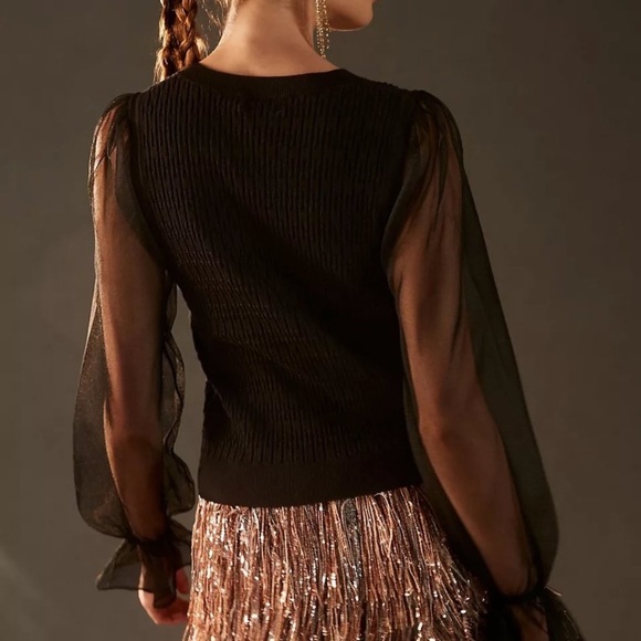 New Anthropologie Maeve Sheer-Sleeve Sweater size M BLACK - Picture 4 of 12